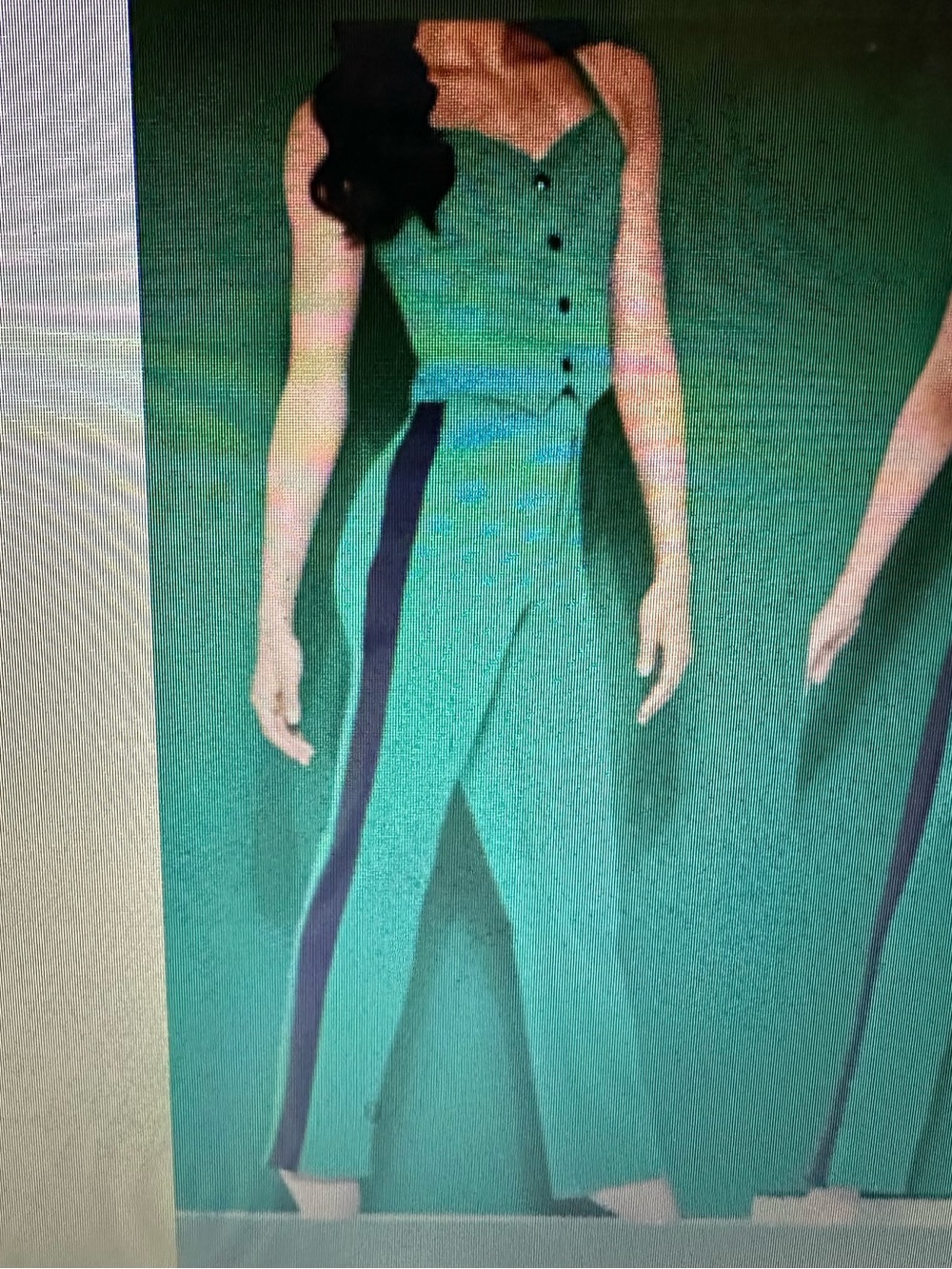 Kelle Dance Costume Green Vest and Pants black stripe down side Adult Medium